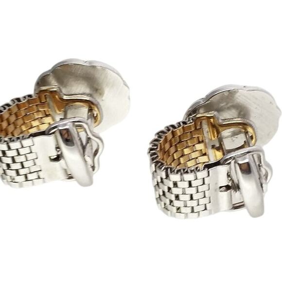 Silver & Gold Tone Cufflinks Engraved Mesh Wrap Sarah Coventry England Black - Picture 7 of 8